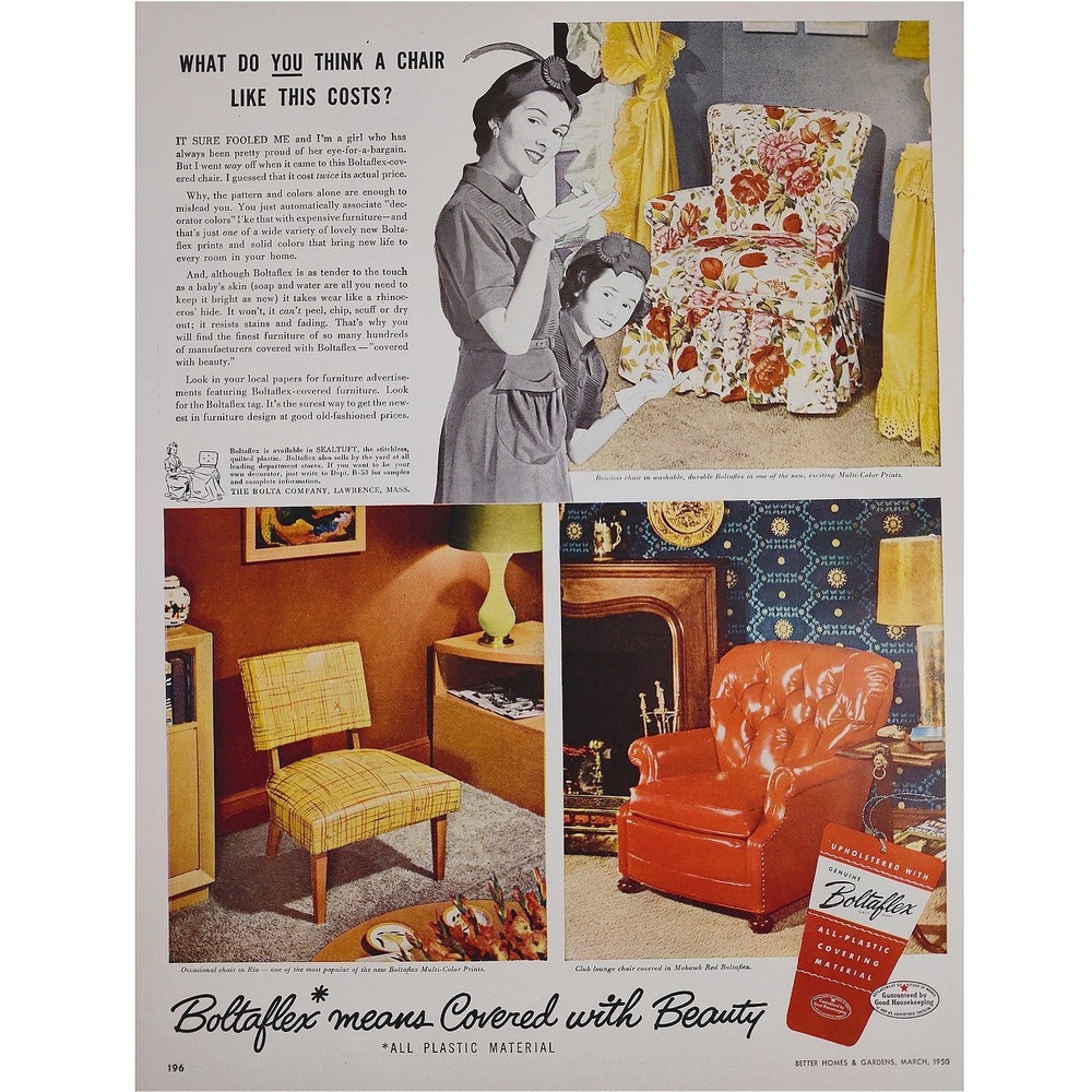 1950 Boltaflex Means Covered with Beauty- Mom and Daughter Shopping Vtg Print Ad